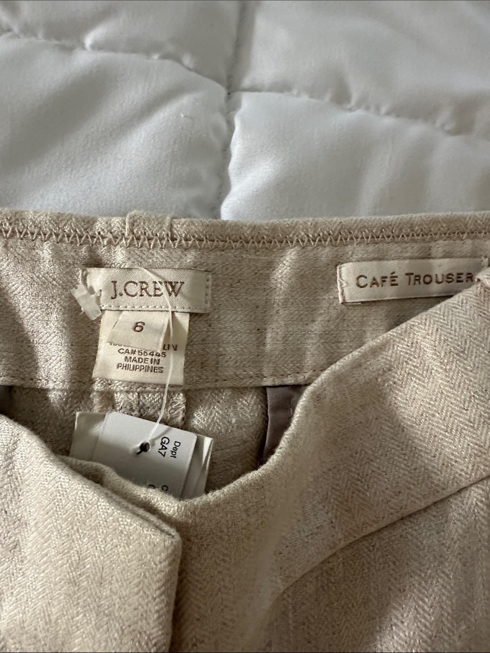 J. Crew Café Trouser in light oatmeal linen(B)